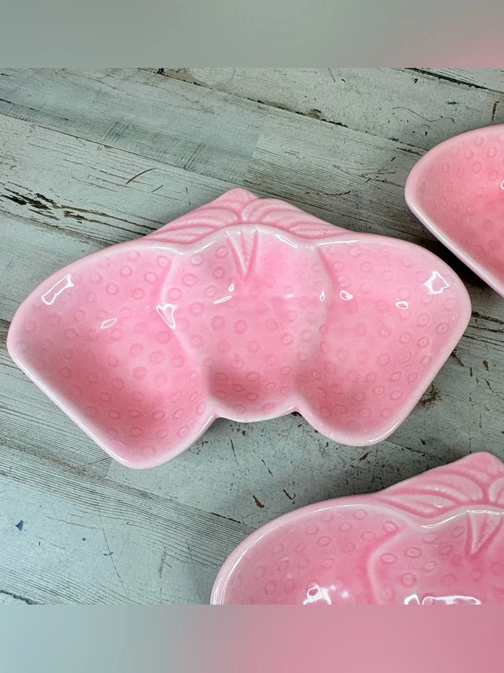 Lot Of 4 Vintage Dessert Dishes MCM Belmar of California Pink Strawberry